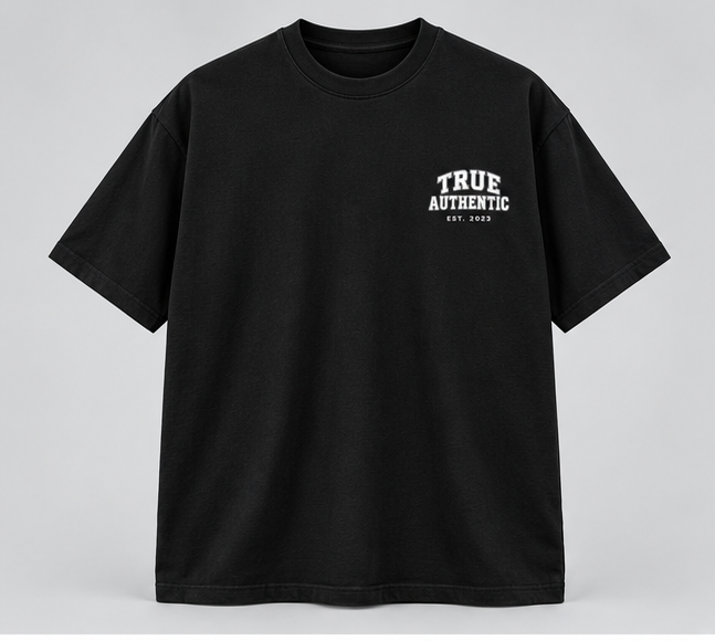 True Authentic Varsity T-Shirt — Black — front view
