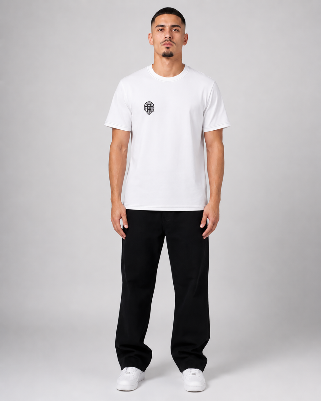 TRUE AUTHENTIC Pure Whit Luxury Streetwear T-Shirt with 2-Inch Rubber Chest Logo